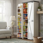 Food Pantry Storage Cabinet with Led Light, 71" Tall Farmhouse Kitchen Pantry Cabinet with Adjustable Shelves, Free Standing Craft Storage Cabinets for Craft Room, Dinning Room or Living Room, White