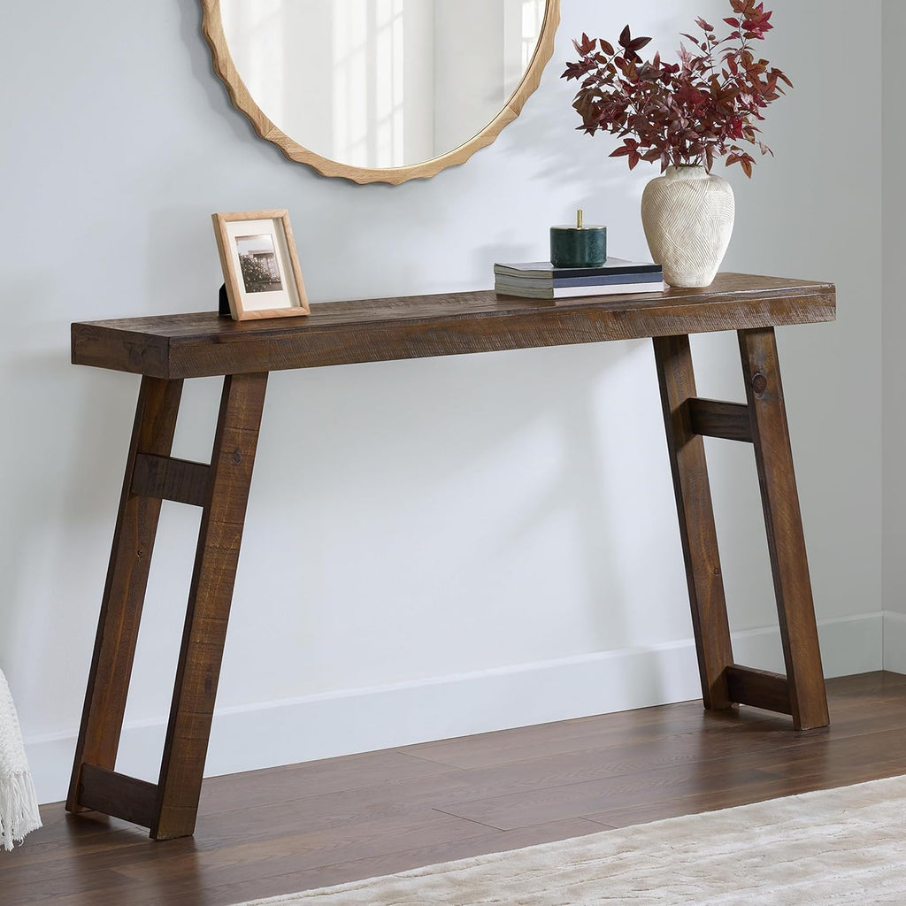 Alaterre Furniture Lawas Solid Wood Console Table, Brown, 56”x12”x32” | Modern Farmhouse Entryway Table, Easy Assembly Living Room Furniture for Behind the Couch, Entryway, or Hallway