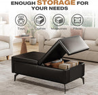 47 Inches Ottoman with Storage, Rectangle Faux Leather Ottoman Bench/Footrest/Shoes Bench, Upholstered Coffee Table for Living Room, Bedroom, Entryway, Black