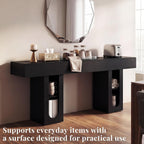 71" Entryway Console Table with Outlets & Storage-Black | 5.9" Thick Top,Zero Wobble,Behind Large Couch,Extra Long,Anti-Tip,Modern Farmhouse,Dense MDF,Living Room,Hallway,300lbs Load