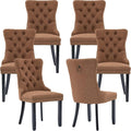 Linen Upholstered Dining Chairs Set of 6, Espresso Brown Mid Century Modern Dining Chairs, Kitchen & Dining Room Chairs with Wood Legs, Sillas de Comedor (Coffee, 6 Pcs)