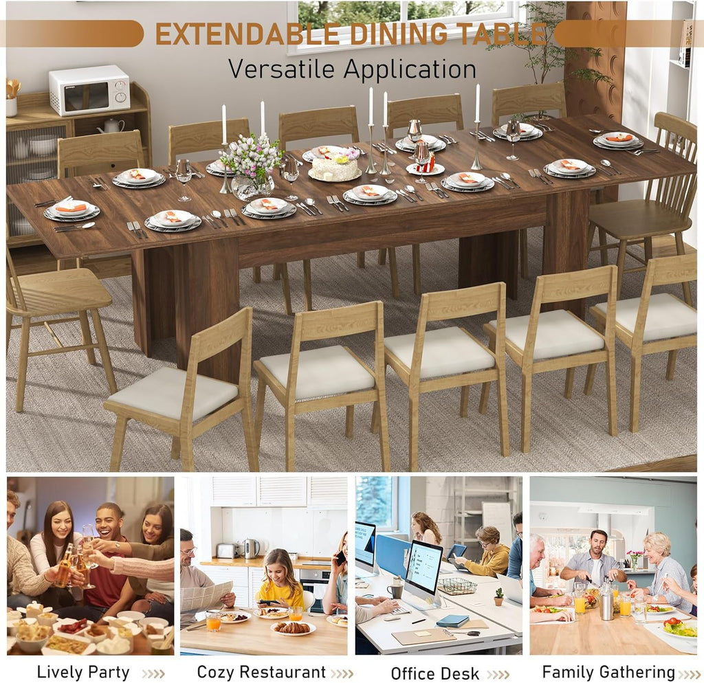 70.8"-110" Extendable Dining Table for 6-12 Person, Wooden Dining Room Table, Modern Extendable Table for Gatherings, Meeting for Small Kitchens, Dining Office Areas(Walnut)