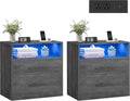 VASAGLE 23.6‑Inch Wide Nightstands, Set of 2, LED Lights, 2 Drawers