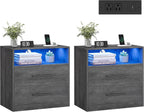 VASAGLE 23.6‑Inch Wide Nightstands, Set of 2, LED Lights, 2 Drawers