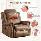 HAOMARKETS 3-Piece Power Reclining Sofa Set with Rivets, Included Electric Massage Recliners, Loveseat Couch with Console and 3-Seater Recliner Sofa, Faux Leather Living Room Furniture Set, Brown