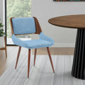 Armen Living Panda Mid-Century Upholstered Dining Chair in Walnut Finish with Light Blue Fabric Seat