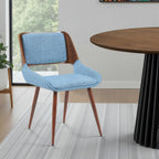 Armen Living Panda Mid-Century Upholstered Dining Chair in Walnut Finish with Light Blue Fabric Seat