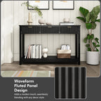 HOKYHOKY Fluted Console Table with Drawers, Modern 47.1" Entryway Table with Storage Shelf, Boho Narrow Skinny Behind Couch Wood Sofa Table for Living Room Hallway Entrance Foyer, Black
