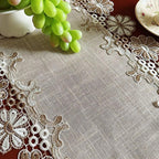 European Style Linen Runner Table with Lace Trim for Home Tables, Rectangular Shape, Suitable for Dining Room and Decoration (40 x 80 cm)