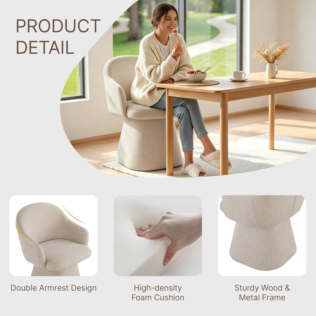 KISLOT Swivel Dining Chairs Set of 4, Upholstered Modern Barrel Dining Chairs with 360° Swivel Base, Chenille Velvet Fabric Accent Kitchen Chairs with Arms, Padded Dining Room Chairs, Sand