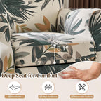 YOLENY Mid Century Wingback Arm Chair, Modern Upholstered Fabric High Back Accent Chair with Wood Legs, Upholstered Single Sofa Club Chair for Living Room, Bedroom, Home Office, Grey Green Leaves