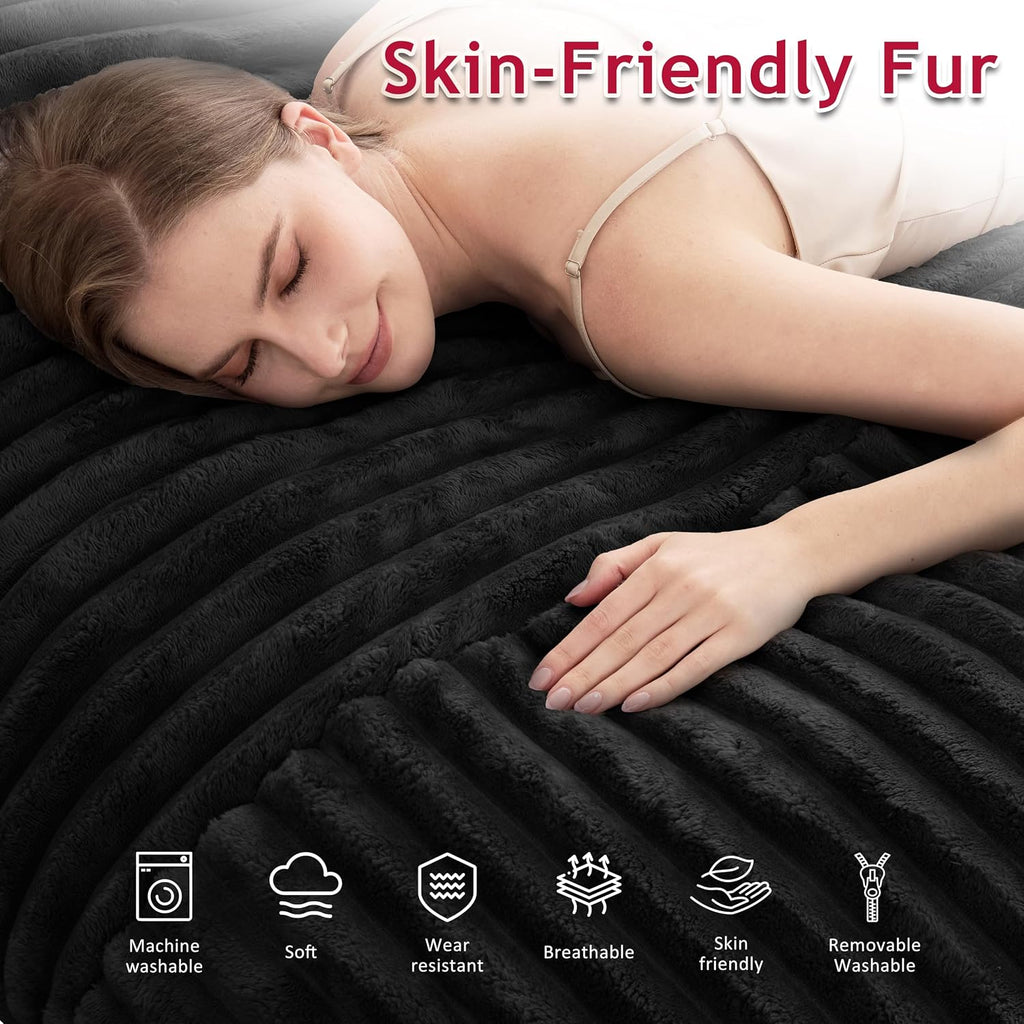 3 in 1 Bean Bag Chair with Memory Foam Filling, Beanbag for Adult 6 Colors, Machine Washable Flannel Cover, Soft Cozy for Bedroom, Living Room, Covered Outdoor Spaces Black
