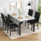 AWQM Dining Table Set for 4,Faux Marble Kitchen Table and Chairs Set of 4, Modern Dining Room Table Set for 4,Dinner Table with 4 Leather Chairs, Dinette Set for Small Spaces (White & Black)