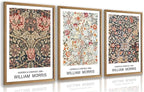 Cyebmo Wood Framed William Morris Wall Art Set of 3, Rustic Farmhouse Floral Wall Decor, Retro Flower Plants Aesthetic Picture, Vintage Botanical Art Prints for Living Room Bedroom Bathroom 12"x16"x3