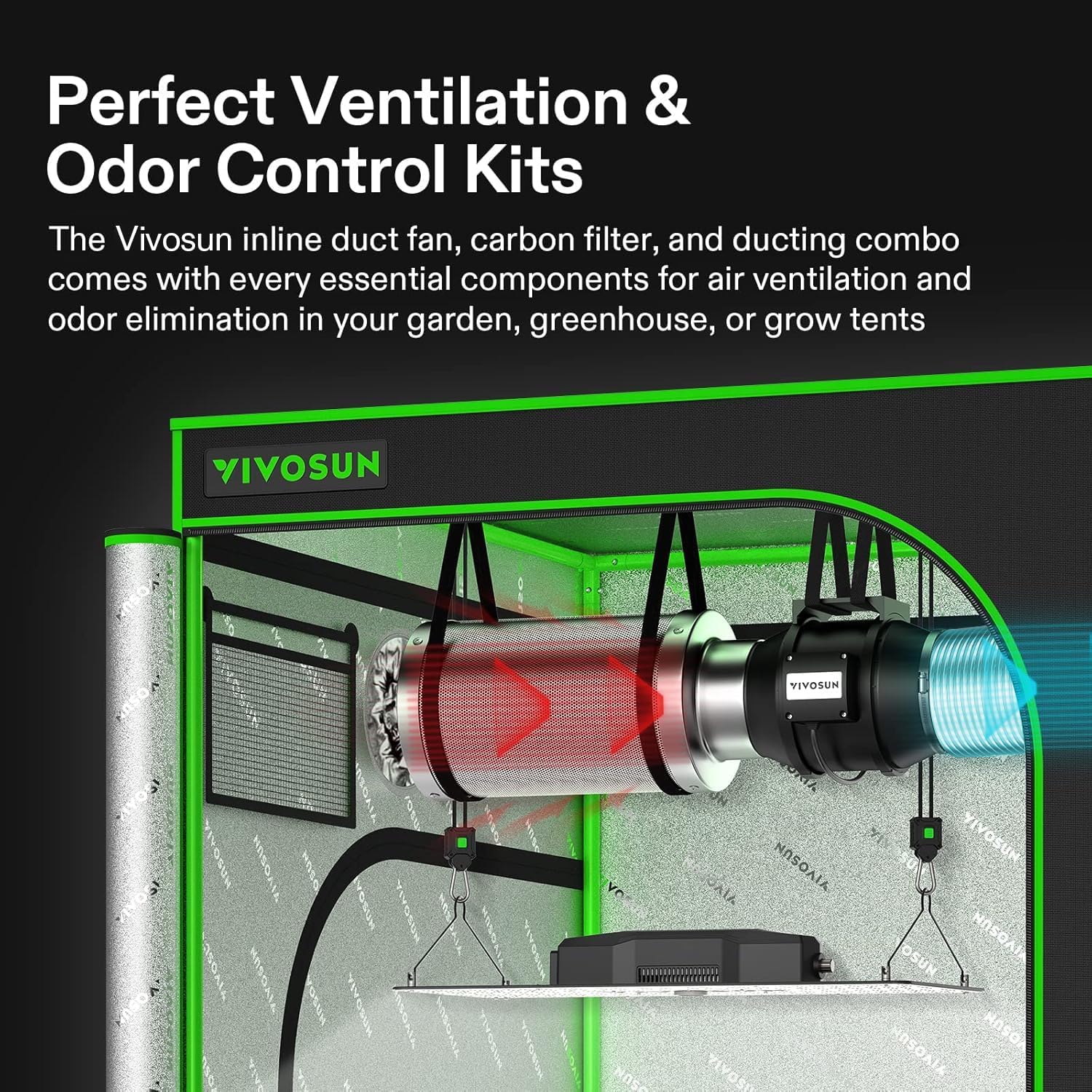 VIVOSUN Ventilation Kit Inline Duct Fan with Variable Speed Controller and Carbon Filter Odor Control System