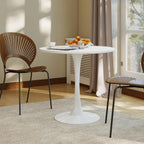 27.5" White Round Dining Table, MDF Top with Metal Pedestal Base, Modern Accent Table for Small Spaces, Kitchen, Dining Room & Living Room