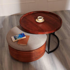 Wooden Table with Metal Stand and Nesting Drum, 27.5X27.5X18