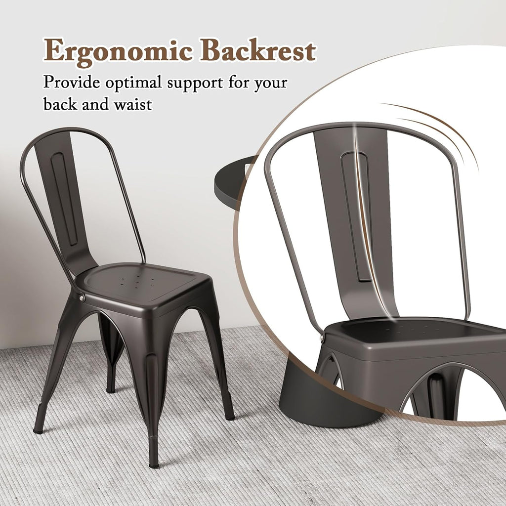 Giantex Metal Dining Chairs Set of 4, Farmhouse Kitchen Chairs with Removable Backrest, Space-Saving Stackable Bistro Cafe Side Chairs for Dining Room, Living Room, Restaurant (Bronze)