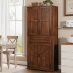 Garvee 71" Kitchen Pantry Cabinet, Barn Door Freestanding Cupboard with Drawer, Sliding Storage Rack, and 6 Hanging Shelves for Kitchen, Dining Room, Living Room Bedroom