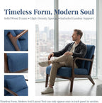 Komene Mid Century Modern Accent Chair Sitting Chair with Solid Wood Frame, Upholstered Living Room Lounge Armchair with Waist Cushion, Comfy Reading Chair for Bedroom Sunroom Office,Blue