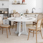 GarveeHome Round Dining Table for 4, 47 Inches Dining Room Table with Wooden Base, Kitchen Table with Circle Tabletop, Dinner Table for Dining Room, Kitchen, Living Room, White