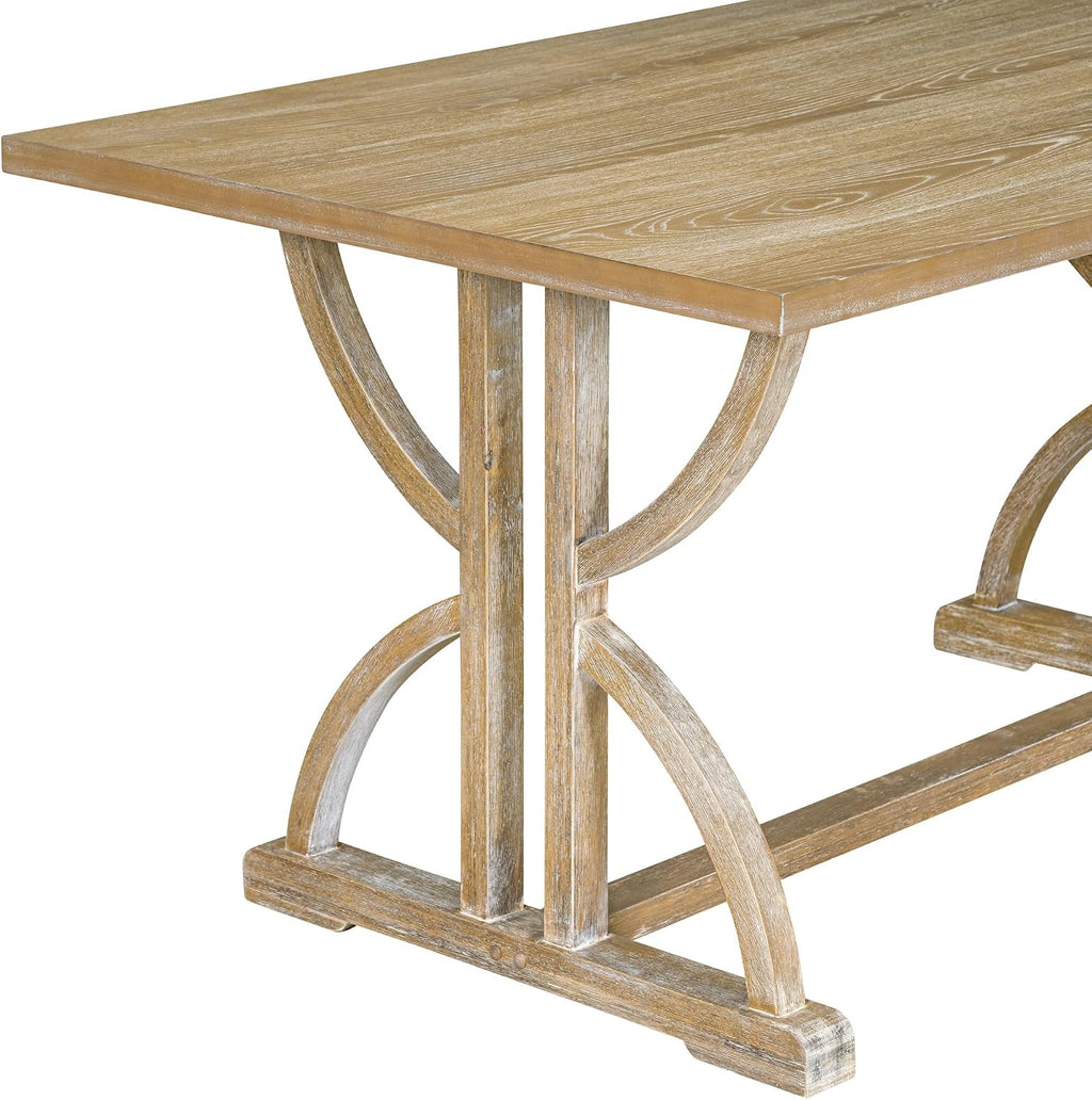 Merax 6-Piece Solid Wood Dining Table Set for 6, Solid Wood Rectangular Kitchen Table Set with 4 Upholstered Chairs and 1 Bench, Dining Room, Kitchen, Natural Wood Wash