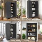 RYH Metal Pantry Cabinet with Doors & 3/4 Shelves, Kitchen Storage Cabinet, Large White Utility Cupboard for Kitchen, Dining Room, Office, Living Room (Black, 70.87" H×31.5" W×15.7" D)