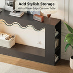 63-Inch Smart Console Table with App & Button Controlled RGB Lights, Wavy Edge Wood Farmhouse Entryway Table, Rectangular Accent Sofa Table Behind Couch for Hallway Foyer Entrance, Black