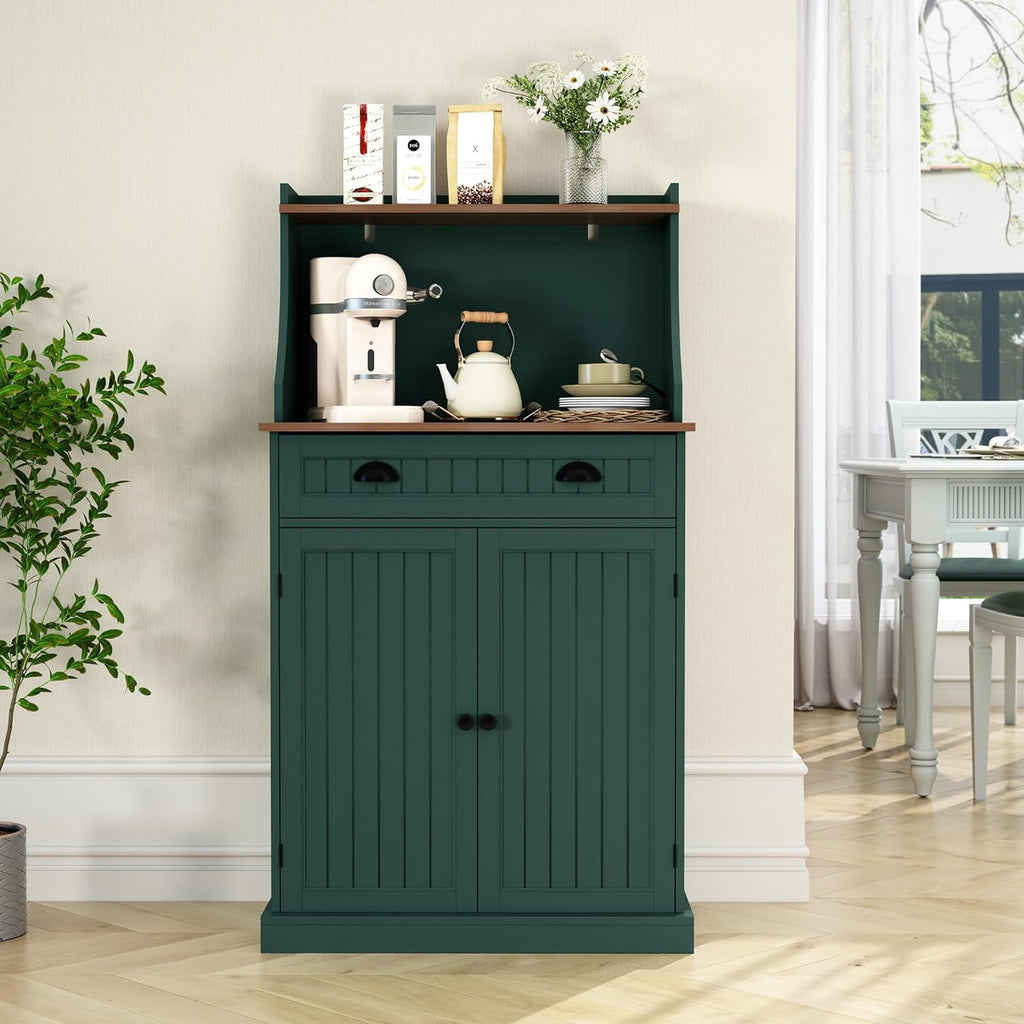 HOLTICO 54" Kitchen Pantry Storage Cabinet with Doors and Adjustable Shelves, Green Freestanding Microwave Cabinet with Drawer for Kitchen, Coffee Bar, Living Room