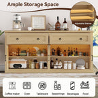 63'' Sideboard Buffet Cabinet with Storage, Modern Storage Cabinet with Outlets & LED Light, 2 Drawers and 4 Doors, Adjustable Shelves, Coffee Bar Cabinets for Kitchen Living Room, Wood
