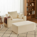 54"W Oversized Chaise Lounge Chair Indoor, Chaise Lounge Couch, Convertible Comfy Reading Chairs, Corduroy Sleeper Chair Couches for Living Room, Compression Sofa with Ottoman, Beige