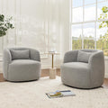 KINWELL 34" Wide Sherpa Swivel Barrel Chairs Set of 2, No Assembly Round Boucle Upholstered Accent Chairs Armchairs Single Sofa Chair with Toss Pillow for Living Room and Bedroom, Gray
