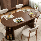 70.8" Dining Table for 4-6, Oval Kitchen Tables with Storage, Long Dinner Table with Curved Base, Modern Dining Room Tables for Living Room Gathering (Walnut)