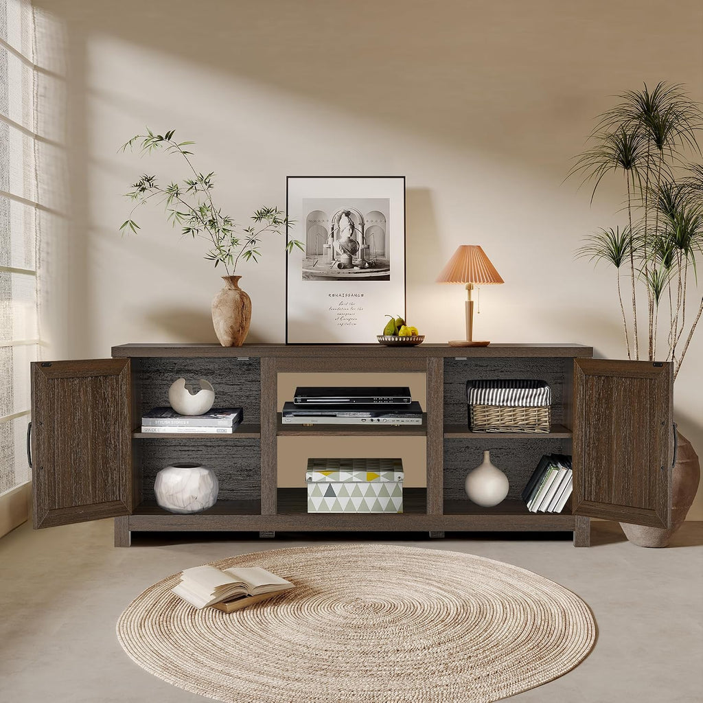58 Inch Fireplace TV Stand for TV up to 65" | Farmhouse TV Stand with 18" Electric Fireplace, Rustic Entertainment Center with Storage, TV Stands for Living Room (Coffee)