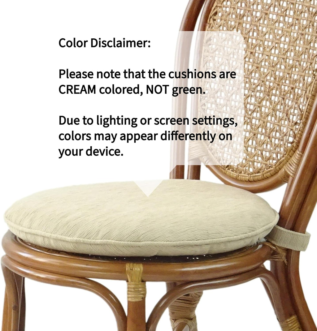Rattan Wicker Dining Round Table Glass Top and 4 Denver Side Chairs with Cream Cushions, Dining Table Set for 4, Tropical Style Dining Table Set for Four, Colonial Color