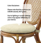 Rattan Wicker Dining Round Table Glass Top and 4 Denver Side Chairs with Cream Cushions, Dining Table Set for 4, Tropical Style Dining Table Set for Four, Colonial Color