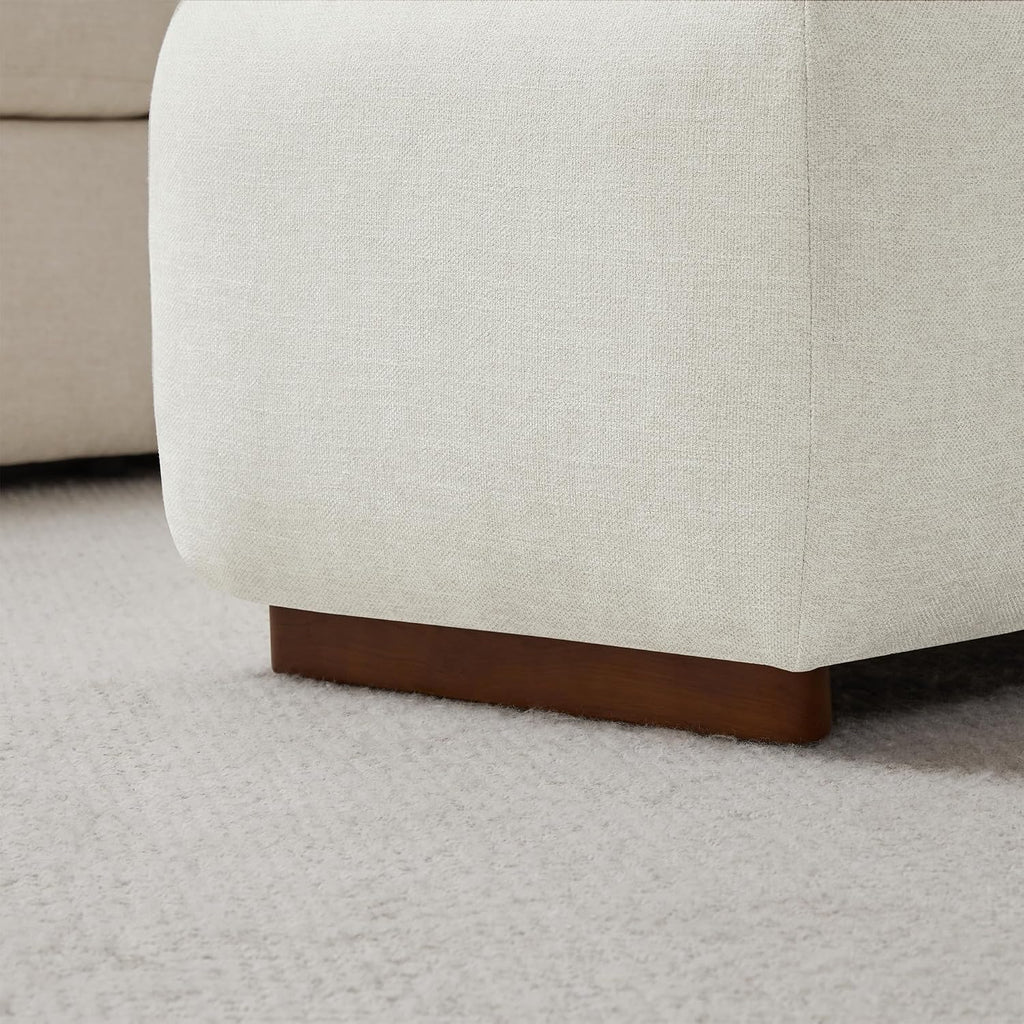 CHITA Storage Ottoman with Tray Lids, FSC Certified Small Rectangular Bench for Living Room, Bedroom, Fabric in Linen