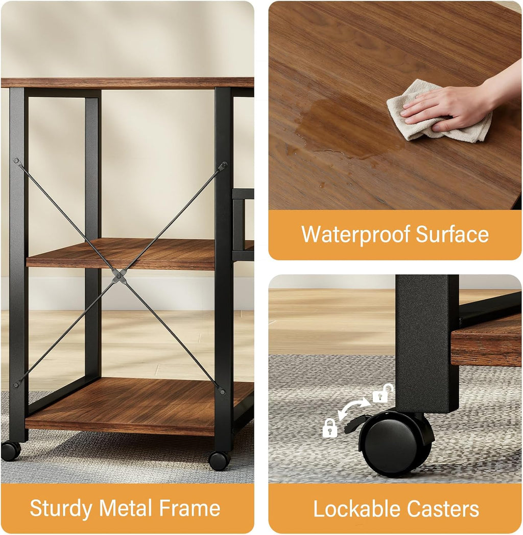 Funecy Folding Desk with Storage Shelf, Writing Office Computer Desk, 42.5 Inch Multi-Purpose Folding Dining Table, Mobile Table with Wheels (Brown)