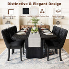 Dining Table Set for 8, 79'' Large Modern Rectangular Dining Room Table with 8 Velvet Chairs, Black Wood Finish, Reinforced Pedestal Base & Thick Tabletop, Stable Design for Home Dining