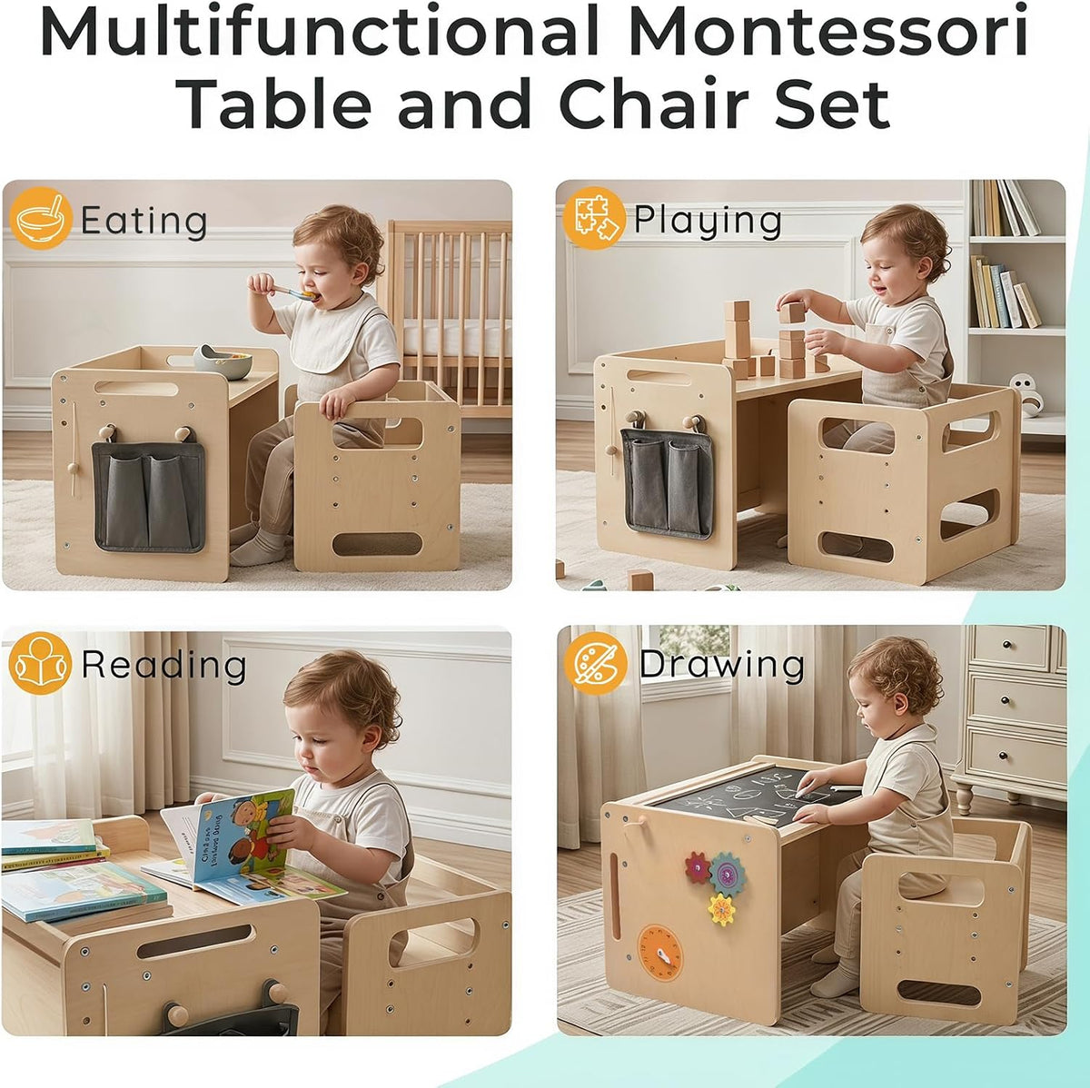 Foldable Toddler Standing Tower & Montessori Weaning Table and Chair Set