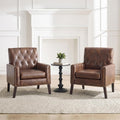 Mid Century Modern Accent Chair Set of 2, Dark Brown Faux Leather Office Chair for Reception - Tufted Leather Club Chair for Living Room, Bedroom, or Waiting Room