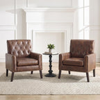 Mid Century Modern Accent Chair Set of 2, Dark Brown Faux Leather Office Chair for Reception - Tufted Leather Club Chair for Living Room, Bedroom, or Waiting Room