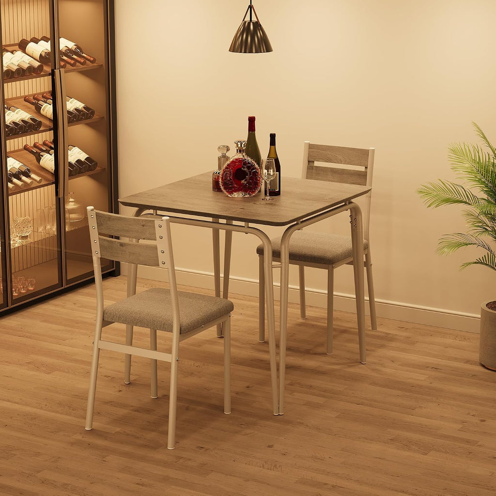 GAOMON 3-Piece Dining Table Set, Sturdy Wooden Square Table and Chair Breakfast Table Set for 2 Person,for Home or Commercial Dining Room,White+ Grey