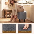 GIANTEX Round Storage Ottoman with Removable Lid & Sturdy Legs, Gray | Linen Fabric Upholstered Ottoman Foot Stool, Small Foot Rest for Living Room, Bedroom