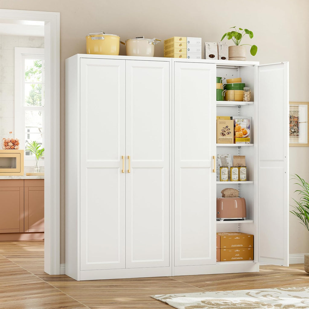 71"Tall Metal Kitchen Pantry Storage Cabinet with Doors& 4 Shelves | White Pantry Cabinet, Utility Kitchen Cupboard, Large Food Storage Cabinets, Steel Locker for Dining, Office, Living Room