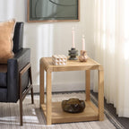 SAFAVIEH Home Collection - Omara Square Side Table, Natural Brown Wood with Lower Shelf (ACC2318A)