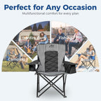 Oversized Padded Camping Chair, Heavy Duty Steel Frame, 450 lb Capacity, Folding Camp Chair with 6-Can Cooler, Carry Bag for Outdoor Camping, Beach, Hiking(Gray & Black)