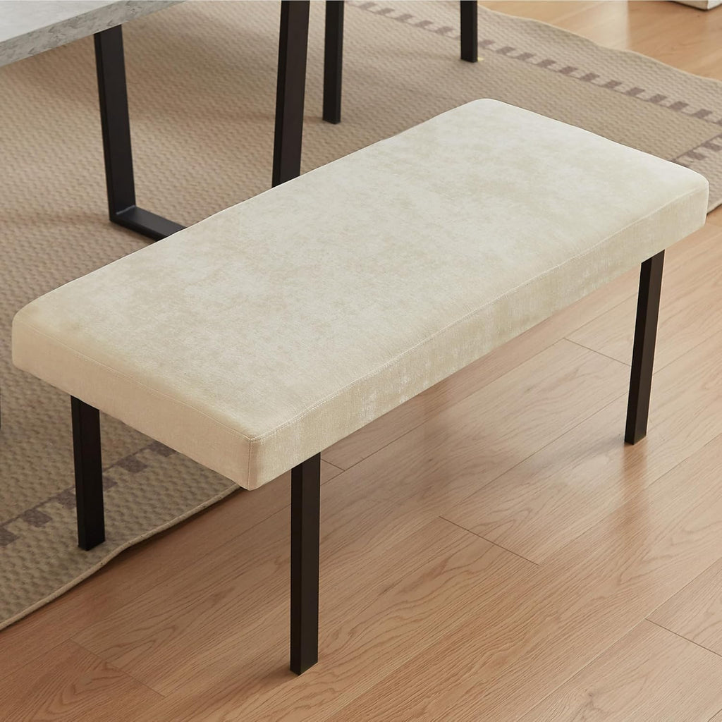 HIPIHOM Modern L-Shaped Dining Bench, 67 Inch Fabric Upholstered Corner Sofa with Metal Legs for Kitchen Nook, Living Room, Dining Room (Beige)