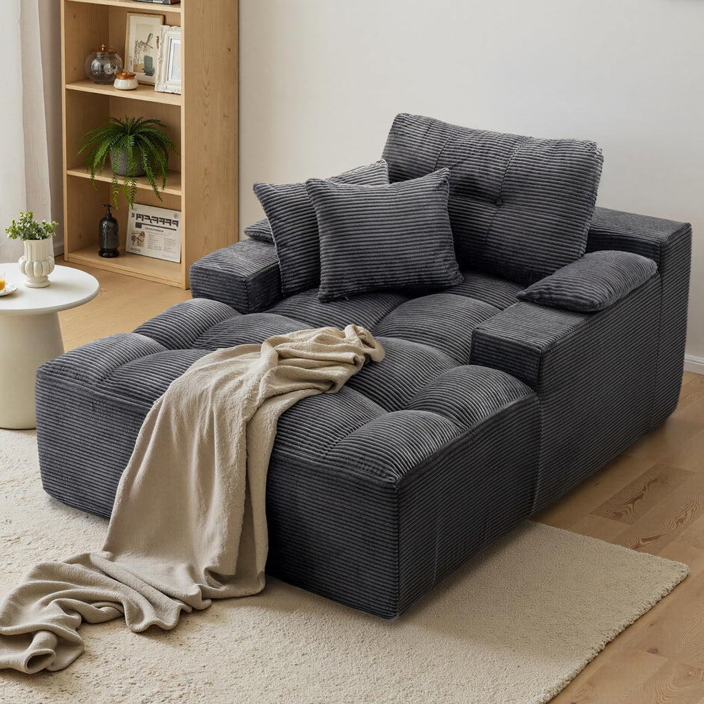 50" Oversized Chaise Lounge Chair Indoor, Plush Faux Fur Cloud Sofa Couch with Pillows, No Assembly Deep Seat Reading Chair Bed, Cozy Floor Couch for Living Room or Bedroom