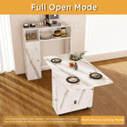 Multifunctional Folding Dining Table with Wall-Mounted Sideboard & Storage, 37.4" Folding Kitchen Island with Wheels, Modern Movable Kitchen Extendable Versatile Table for Small Space White